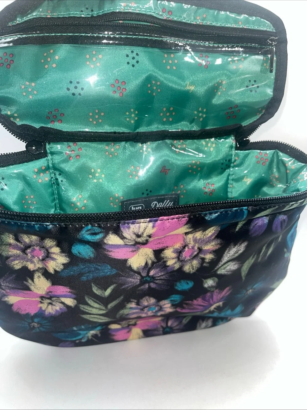 Lug Dolly Travel Cosmetic Case Black Purple Blue Floral
